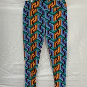 LuLaRoe Geometric Retro Print Leggings - Blue, Teal, Orange, Yellow